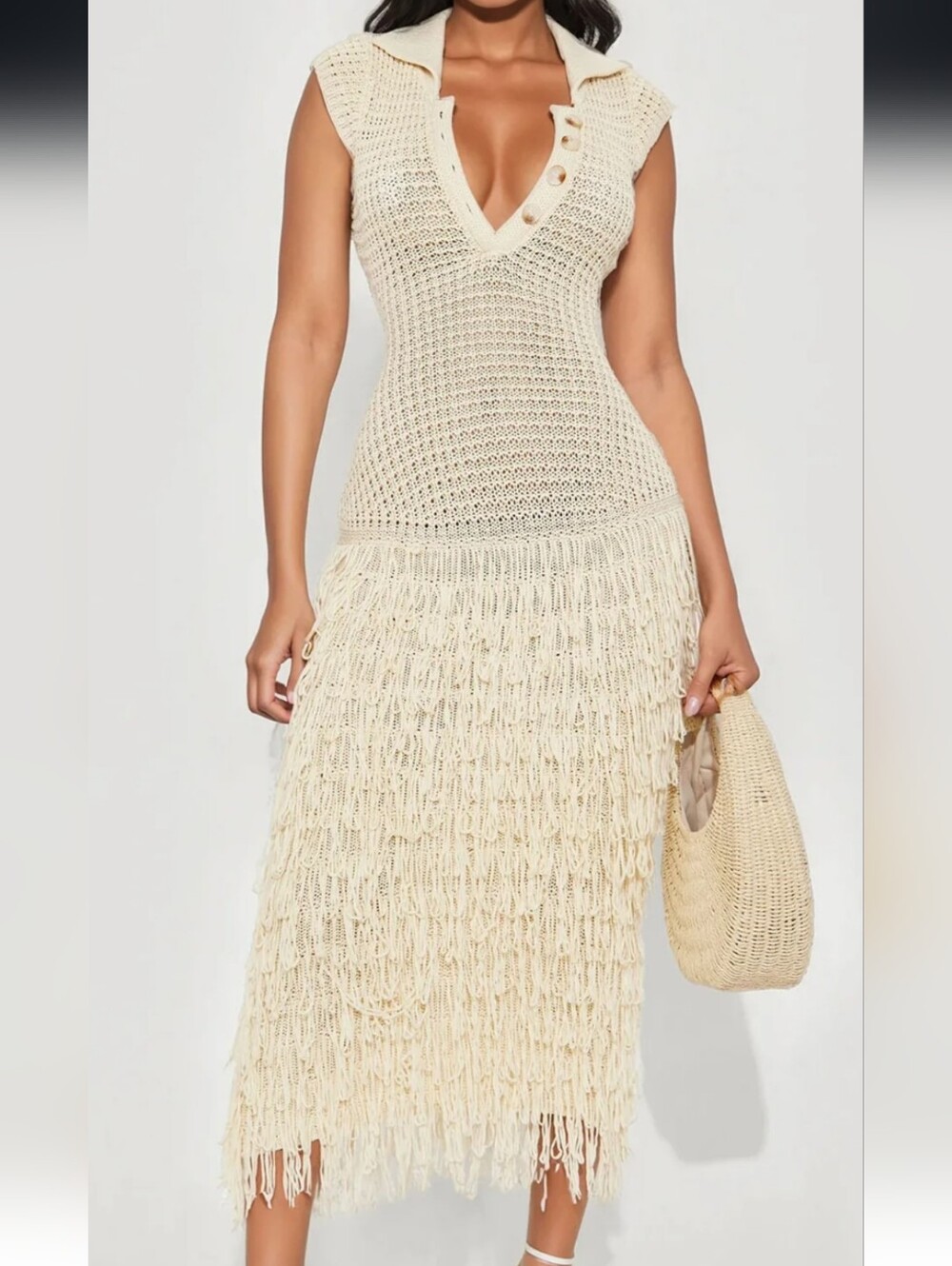 Crochet Fringe Maxi Dress